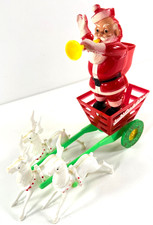 vtg 50s Rosbro Rosen Christmas Santa Claus Candy Wagon Candy Container picture