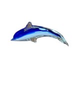Blue And White Art Glass Dolphin Hand Blown Beach Nautical Decor picture