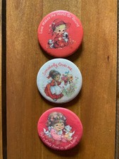 Vintage 1980s Hallmark Fabric Pinback Buttons Lot of 3 Love Children 2.25