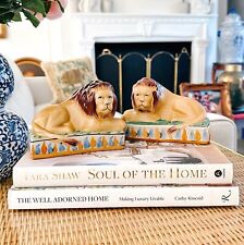 Pair Of Staffordshire Style Recumbent Lion Figurines picture