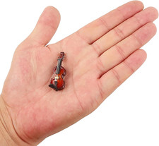 Wooden Miniature Violin with Bow and Case 1/12 Scale Dollhouse Acces... picture