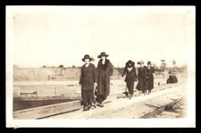 RPPC Postcard - 5 Fashionable Ladies Walking While 2 Men Watch - c1920 picture