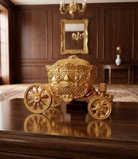 Goldtone Carriage Trinket Box Vintage Hinged Ring Jewelry Case Velvet Lined picture