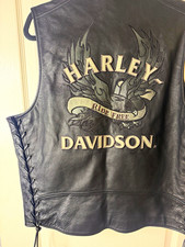 Vintage Harley-Davidson Motorcycles Ride Free Black Leather Vest Back Patch M picture