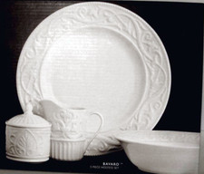 Gorham Bavaro White Embossed 5 PC Hostess Set Platter-Veg Bowl-Sugar-Lid-Creamer picture