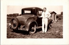 Vintage Snapshot Man With 1930-31 Ford Model A Coupe Automobile Car Photo 5 x 3 picture