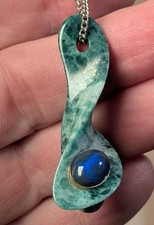 Carved pendant; Pre-embargo Burmese Jadeite inlaid with Lightning Ridge opal picture