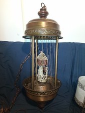 Vintage 1970s Gold Metal Rain Lamp with Water Mill House picture