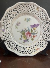 vintage pink rose floral Pierced Porcelain Plate Open Work Flowers picture