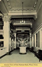 Waco, Texas First National Bank Interior View Postcard c1910s Gildersleeve Photo picture
