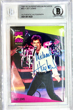 1991-92 PRO SET SUPERSTARS MUSICARDS #63 HUEY LEWIS SIGNED BECKETT AUTHENTICATED picture