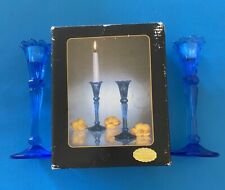 Pair Vintage Bleikristall 24% Lead Blue Crystal Candlesticks Flower Petal Top picture