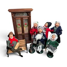 Vintage 1990s Byers Choice Carolers Lot of 6 Christmas Figures Bench Doorway picture