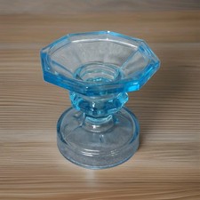 Vintage Blue Depression Glass Pedestal & Taper Doulbe Sided Candle Holder picture