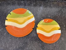Vintage Pair MCM Enamel Ashtrays 9.25” & 7.5” picture