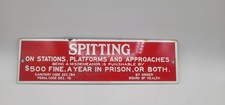 Vintage Spitting On Stations Platforms $500 Fine Porcelain Enameled Metal Sign picture