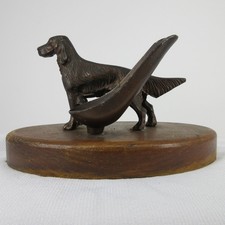 VINTAGE RONSON METALWARE IRISH SETTER DOG TOBACO PIPE HOLDER  WOOD STAND picture