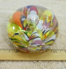 Vintage Joe St Clair Multi Colored Glass Paperweight Floral 1976  picture