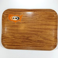Vintage A&W Root Beer Restaurant Serving Tray SiLite Wood Grain Fiberglass 16x12 picture
