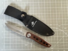 WINCHESTER Limited Ed Brown Wood Handle Fixed Drop Point Hunter Knife w Sheath picture
