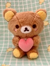 Rilakkuma Hanging Plush Toy/ Keychain San-X Universe Heart Cheeks Holding Heart picture