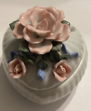 Lovely large white ventage porcelain heart shape trinket box with pink flowers o picture