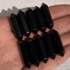10pcs Natural Obsidian Obelisk Quartz Crystal Wand Double Point Healing picture