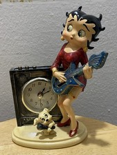 Vintage Betty Boop Quartz Desk Clock Statue - Rocker Guitar & Dog - S.S. Sarna picture