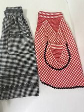 Vintage Homemade 1/2 Aprons Lot of 2 Red Black Gingham Pockets Cross Stitching picture