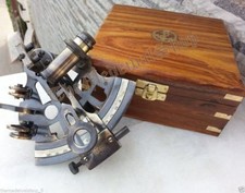 VINATGE MARINE SEXTANT & NAUTICAL WOODEN BOX BRASS COLLECTIBLE GERMAN ASTROLABE  picture