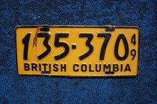 1949 BRITISH COLUMBIA Canada License Plate picture