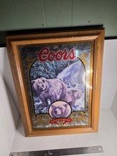 VTG 1995 Coors Nature Series No 6 Grizzly Bear Bar Mirror Sign Susan Shea 21x16 picture