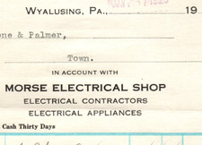 1930 WYALUSING PA MORSE ELECTRICAL SHOP APPLIANCES INVOICE BILLHEAD Z7761 picture