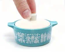 Butterprint Inspired Mini Ceramic Trinket Box 3.5” Turquoise Vintage Style picture