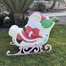 Vintage Grand Venture Santa And Sleigh Lighted Blow Mold Yard Decor picture