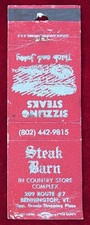 Steak Barn Bennington Vermont Vintage Front-Striker Matchbook Cover B-7324 picture