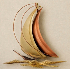 Vintage Mid Century Modern Copper Brass Sailboat Wall Art Metal Sculpture  picture