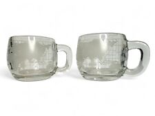 2 Vintage 1970s Nestle Nescafe World Globe Map Frosted Clear Glass Coffee Mugs picture