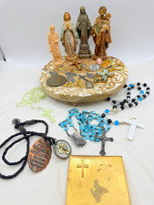  Vintage Religious Mixed Lot: Rosaries, Crucifixes, Medals, Saint Figurines picture