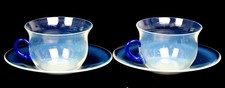 H.C. Fry Foval Opaline Glass Delft Blue Antique Pair 2 1/8