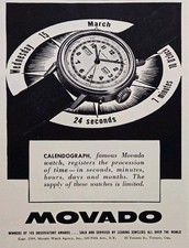 1944 Movado Calendograph Watch Print Ad - WWII Supply is Limited Fifth Avenue NY picture