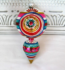 ⭐Christopher Radko SHINY BRITE Large REFLECTOR  Striped Christmas ORNAMENT picture
