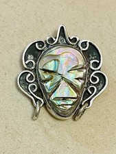 VTG DANNY'S Taxco Mexico Sterling Silver Abalone Carved Head Pin Brooch Pendant picture