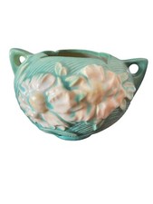 Vintage Roseville USA 2 Handled Vase Peony #427-4 Height 4” Width 6 3/8” Green picture