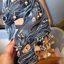 Gothic Unicorn Figurine Bust Black w/ Skull & Chain Details Fantasy picture
