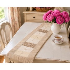 Neutral Patchwork Quilted Table Runner Rustic Cottage Farmhouse Decor picture