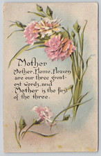 Postcard “Mother, Home, Heaven” Pink Carnations Motto 1915 Newburyport MA picture