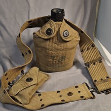 Authentic WWII US Army Web Set Pistol Belt Canteen Set Sulfa Carlisle picture