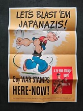 1941 WW2 USA AMERICA POPEYE CARTOON ANTI JAPANESE WAR STAMPS PROPAGANDA POSTER picture