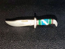 Vintage David Yellow Horse Buck Knife Tie Tack With Turquoise And Malachite picture